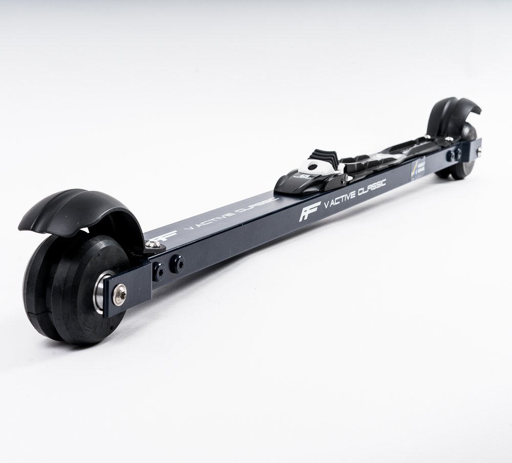 Side view of the FF V-Pro Classic Rollerski pair, highlighting advanced engineering and premium materials for elite performance.